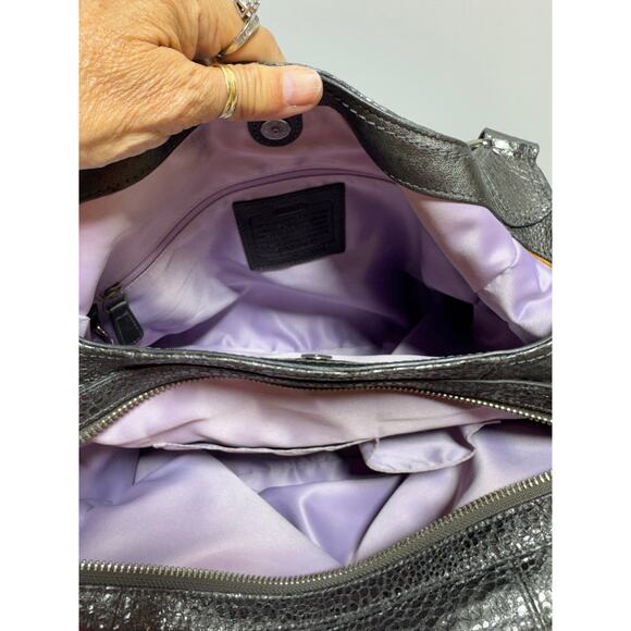 Coach Maggie Crinkle Gunmetal Silver Python Metallic Hobo Bag 13901 - Picture 5 of 15